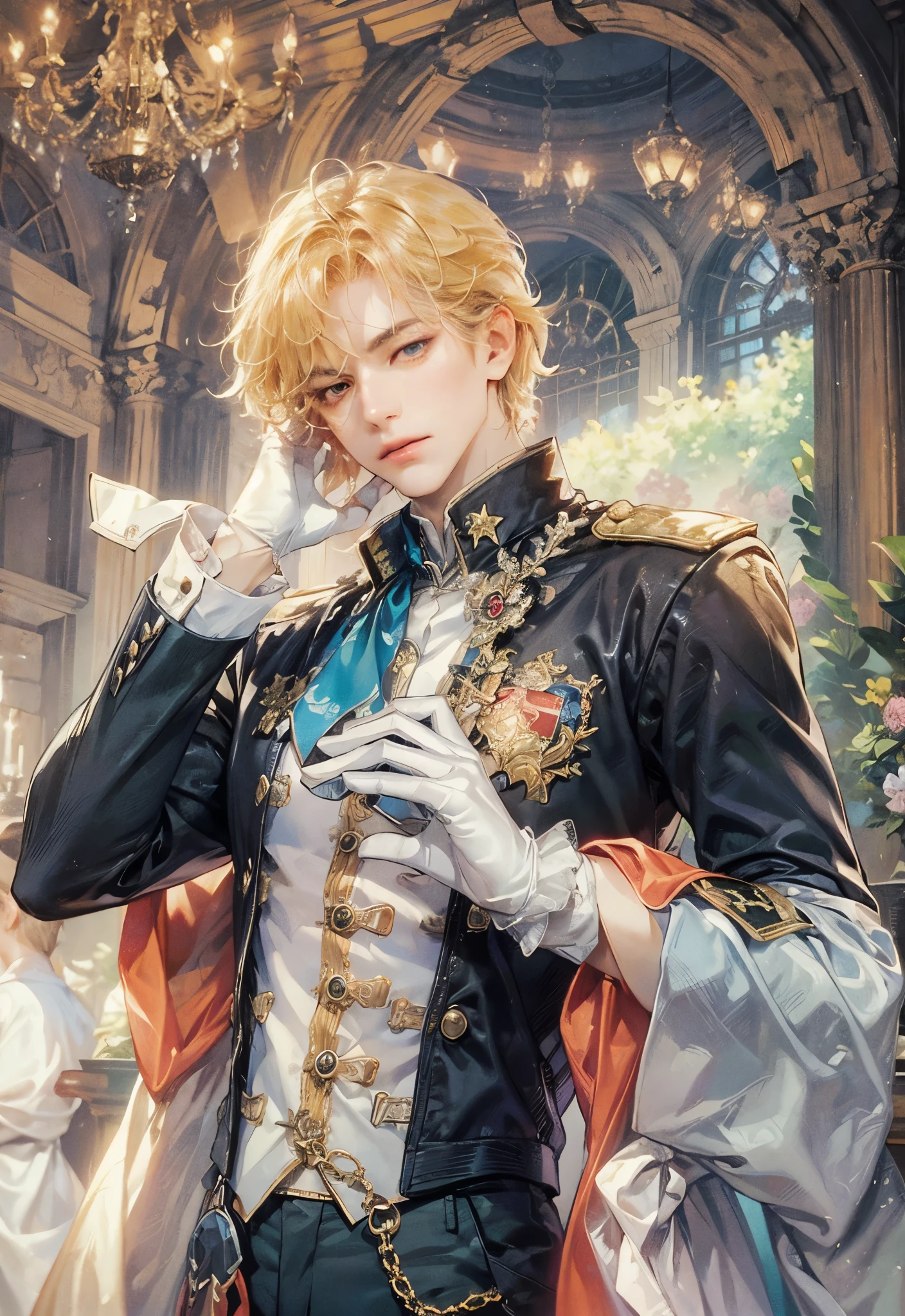 (masterpiece, top quality, best quality, official art, beautiful and aesthetic:1.2), boy, handsome, extreme detailed faces, (fractal art:1.3), colorful, highest detailed, (perfect face), shiny skin, HDR, cantarella, extremely detailed dress, detailed background
