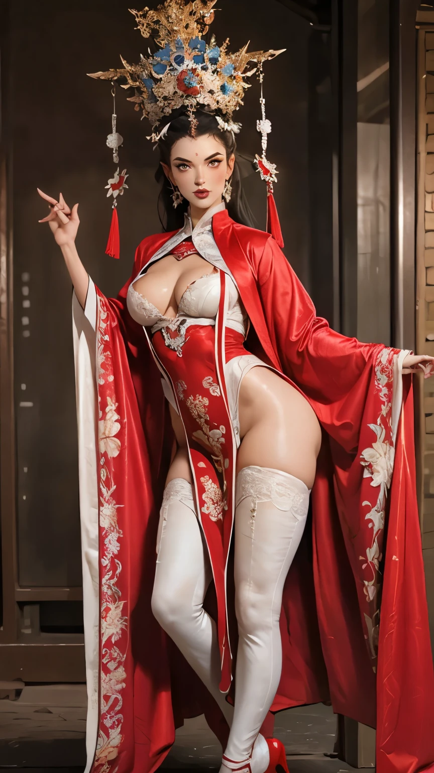 Wearing dreamy Hanfu。Tight,High heel。Breast protrusion。Breasts are larger than the torso。Perfect body,Supermodel。 leg rings。good facial features。high quality faces。sexy idol girl group。The Ultimate Body。Smooth and delicate skin。Exquisite facial features。prostitute。A true physics engine。woman with smooth skin。energetic woman。Crazy horse show。Sexy hot woman。Immortal Cultivator。hat,Knife crown,Hairpin。Cloak。Model shooting poses。