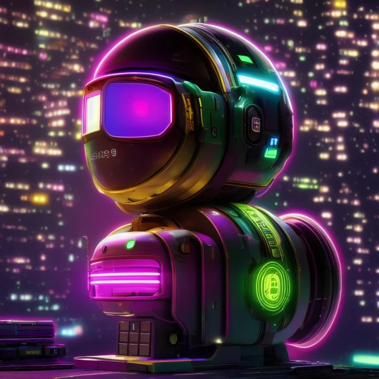 late night，cyberpunk lamp（（（Side view）））side close-up，a close up of a robot with a glowing head and a purple background, cyber mech, in style of beeple, cyberpunk pikachu, style hybrid mix of beeple, 3 d render beeple, cute elaborate epic robot, beeple masterpiece, cyberpunk art style, yellow mech, beeple!!, cyber steampunk 8 k 3 d（（（future）））（Telephoto angle of view）（Tilt-Shift）