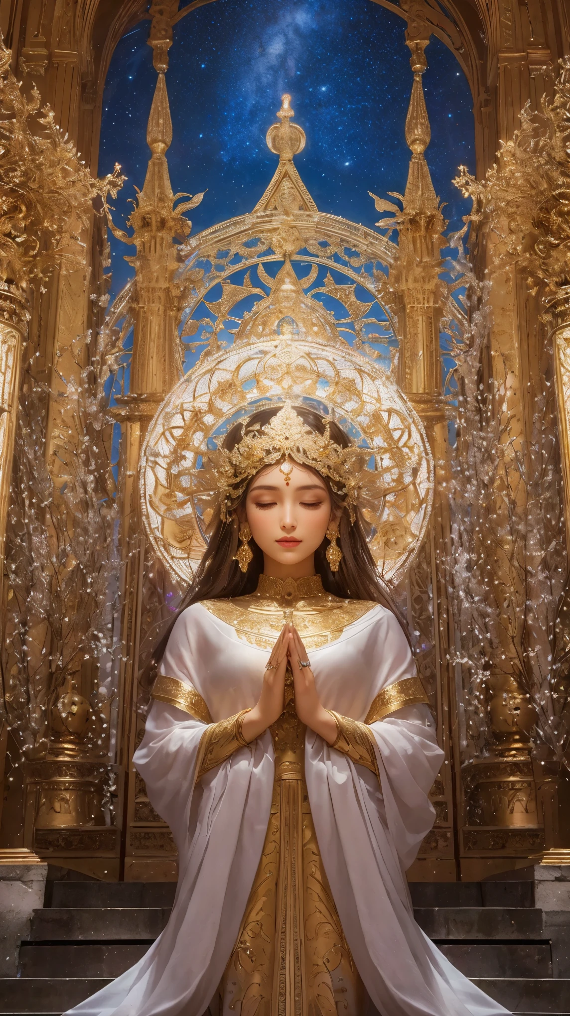 (best quality,highres,ultra-detailed),metallic,serene and peaceful,divine atmosphere,golden light,sculpted details,traditional craftsmanship,ethereal beauty,tranquil setting,wisdom and enlightenment,harmonious colors,spiritual energy,serenity and stillness,meticulously carved features,grand and majestic,stunning presence,transcendent artistry,heavenly aura,sacred sanctuary,luminous glow,awe-inspiring,majestic pose,serene expression,spiritual elevation,transcendental experience,meditative ambiance,unwavering faith,captivating charm,spiritual journey,divine inspiration,illuminating presence,symbols of enlightenment,pure and divine,celestial grace,peaceful serenity,enduring beauty,cultural heritage,spiritual guidance,symbolic representations,ascetic refinement,timeless elegance,sublime devotion,enchanted realm,spiritual awakening