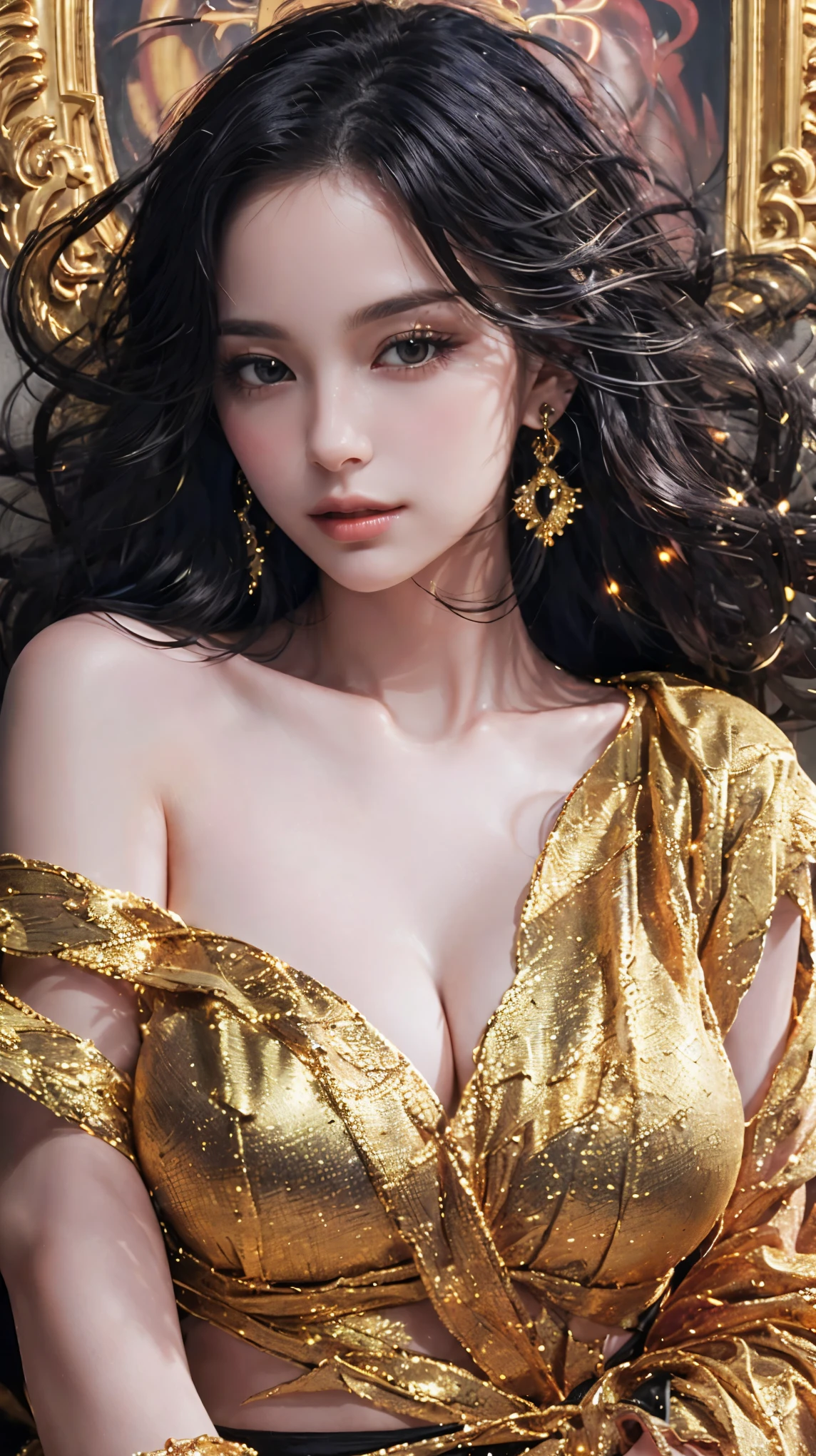 (best quality,4k,8k,highres,masterpiece:1.2),ultra-detailed,(realistic,photorealistic,photo-realistic:1.37),gold leaf finish female figure,artwork,nude,beautiful detailed eyes,beautiful detailed lips,extremely detailed eyes and face,longeyelashes,sensual,serene expression,subtle emotion,graceful pose,soft lighting,delicate brushstrokes,vivid colors,ethereal atmosphere,warm and inviting ambiance,sublime beauty,harmonious composition,graceful curves,golden tones,meticulous attention to detail,sublime craftsmanship,classic elegance,sublime beauty in simplicity,dreamlike quality,golden aura,dynamic composition,smooth and flawless skin,artistic vision,subtle shadows and highlights,masterful technique,emotional depth,golden accents,romantic allure,majestic presence,expressive body language,gentle curves,exquisite physique,powerful femininity.