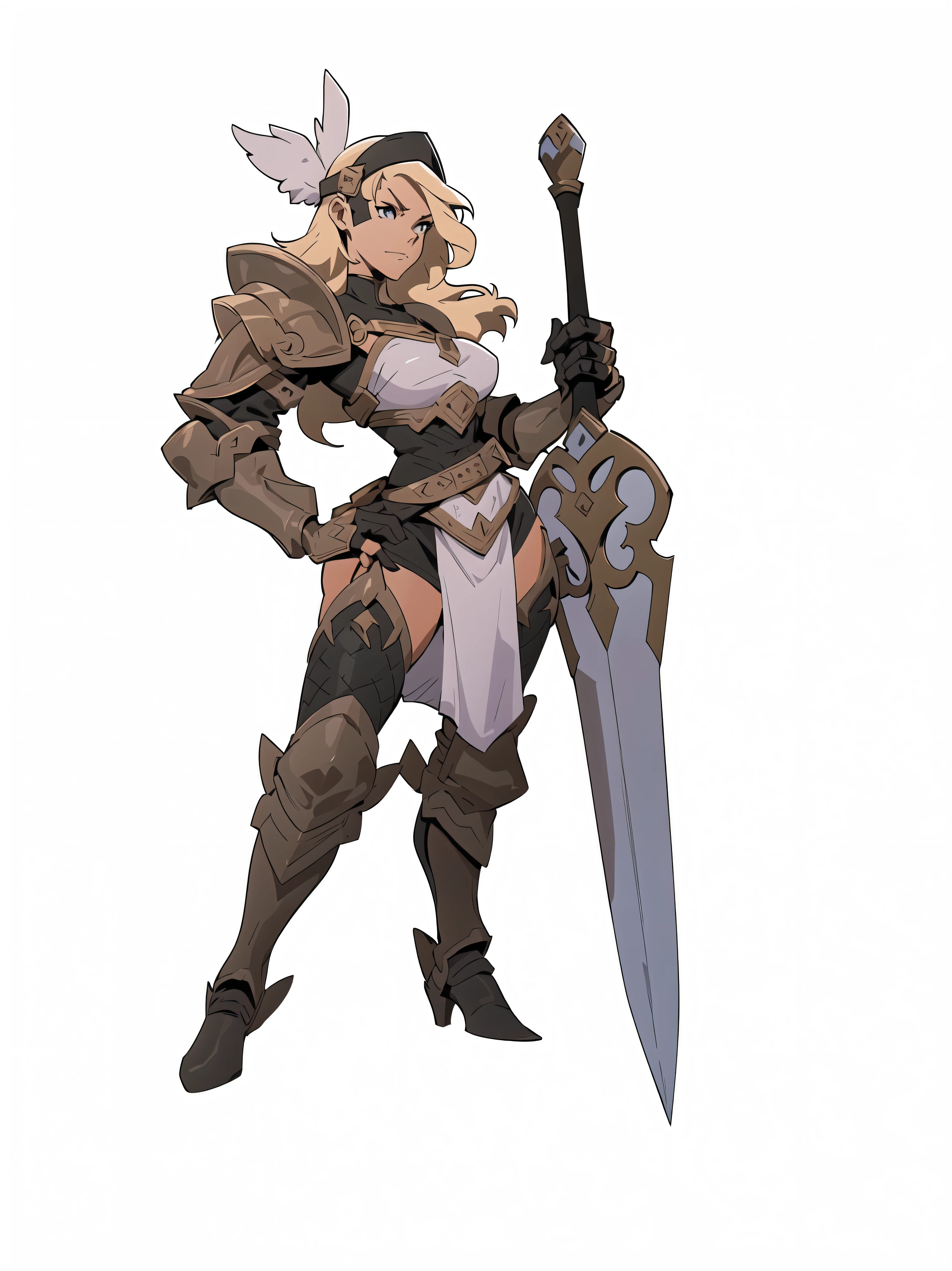 Cartoon closeup of a woman holding a sword, Katana Zero Video Game Character, she holds a sword, With a big sword, heroine, jrpg character, Valkyrie style character, jrpg character art, female warrior, official character art, Natalie in epic battle fantasy, rpg character, Guilty gear art style, hero character art