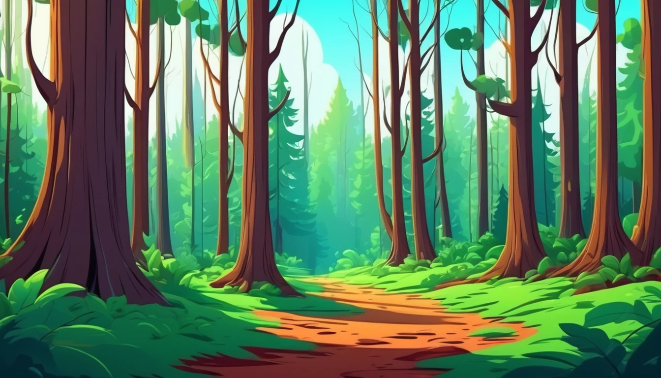 A deep forest surrounded with trees. Cartoon style