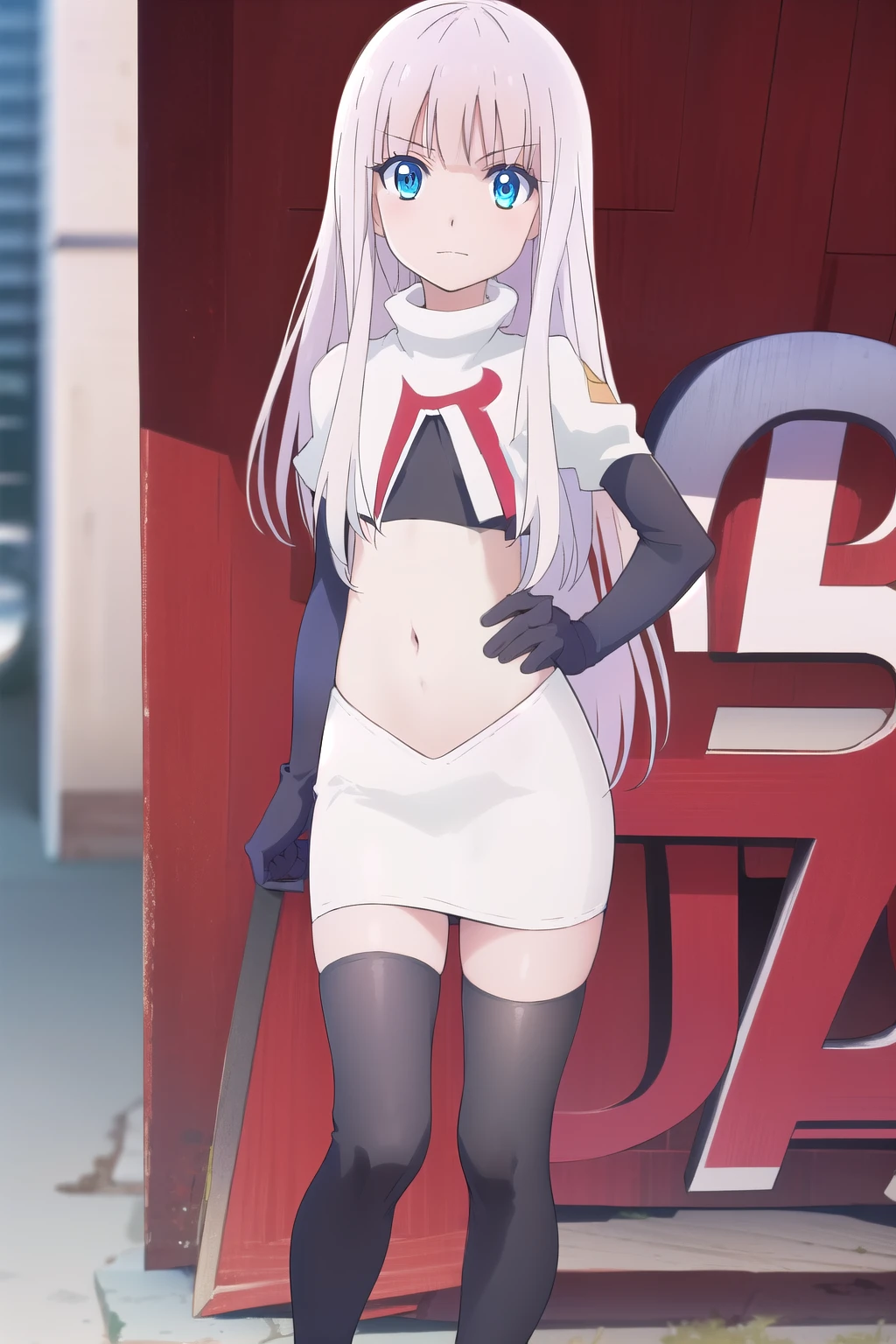 (((masterpiece))), thick thighs, thigh high sock,full body, embarrassed girl, frustrated girl,standing inside the train, the train is crowded with and passengers, underboob, bandaids on nipples, upskirt panty,
