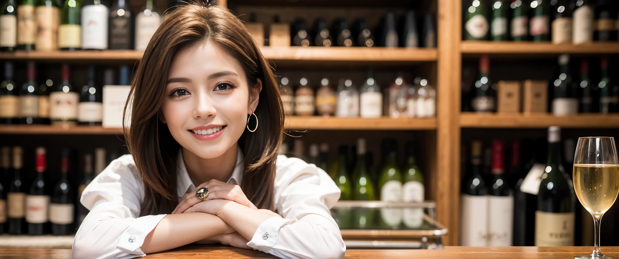 ((highest quality、8K、masterpiece:1.3))、Beautiful woman perfect body:1.4、slimなボディ、((Bob Hale、straight hair:1.2))、 ultra high resolution, bright image、2. Wine Beauties, beautiful face, blue eyes, fine eyes, light shines on your face, blush your nose, short hair,Spectacular view of the sunset sky and clouds、Amazing mountain views、ニコニコ明るいsmile、smileの素敵な女性、bright face、Fox face、lady、Champagne、Wine bottle、wine glass、red wine 、Appetizer、Italian food、two beauties、brown hair、shortcut、long sleeve shirt、winter fashion、dress、wine bottle、sparkling wine、Pretty Woman 1, (slimな顔), (brown hair), (shortcut), cheeks turn a little red, (42 years old), 39 years old, charming beauty、restaurant, nova frog style, actress, model, Upper body, White wine, slim, wine glass, 真ん中に置かれたwine glass, smile, (smile: 1.15), 綺麗なfine eyes, Strong light and shadow,moist body:1.5、delicate eyes、brown hair、The hair is very shiny、