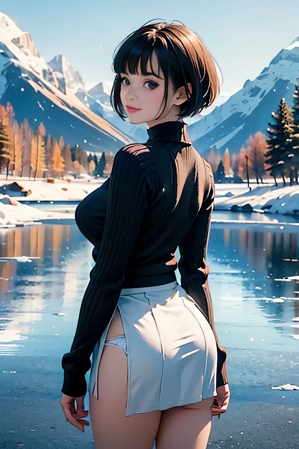 Best image quality, A lot of strangers, White underwear, Lost in the mountains, Show your ass, Embarrassed face, woman, Black Hair, Bob Hair