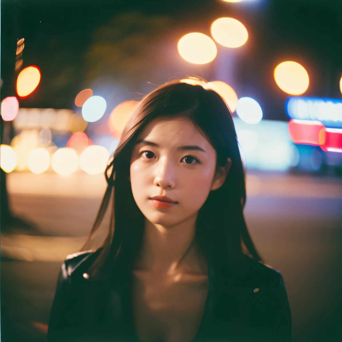 polaroid photo, night photo, photo of 24 y.o beautiful woman, pale skin, bokeh, motion blur