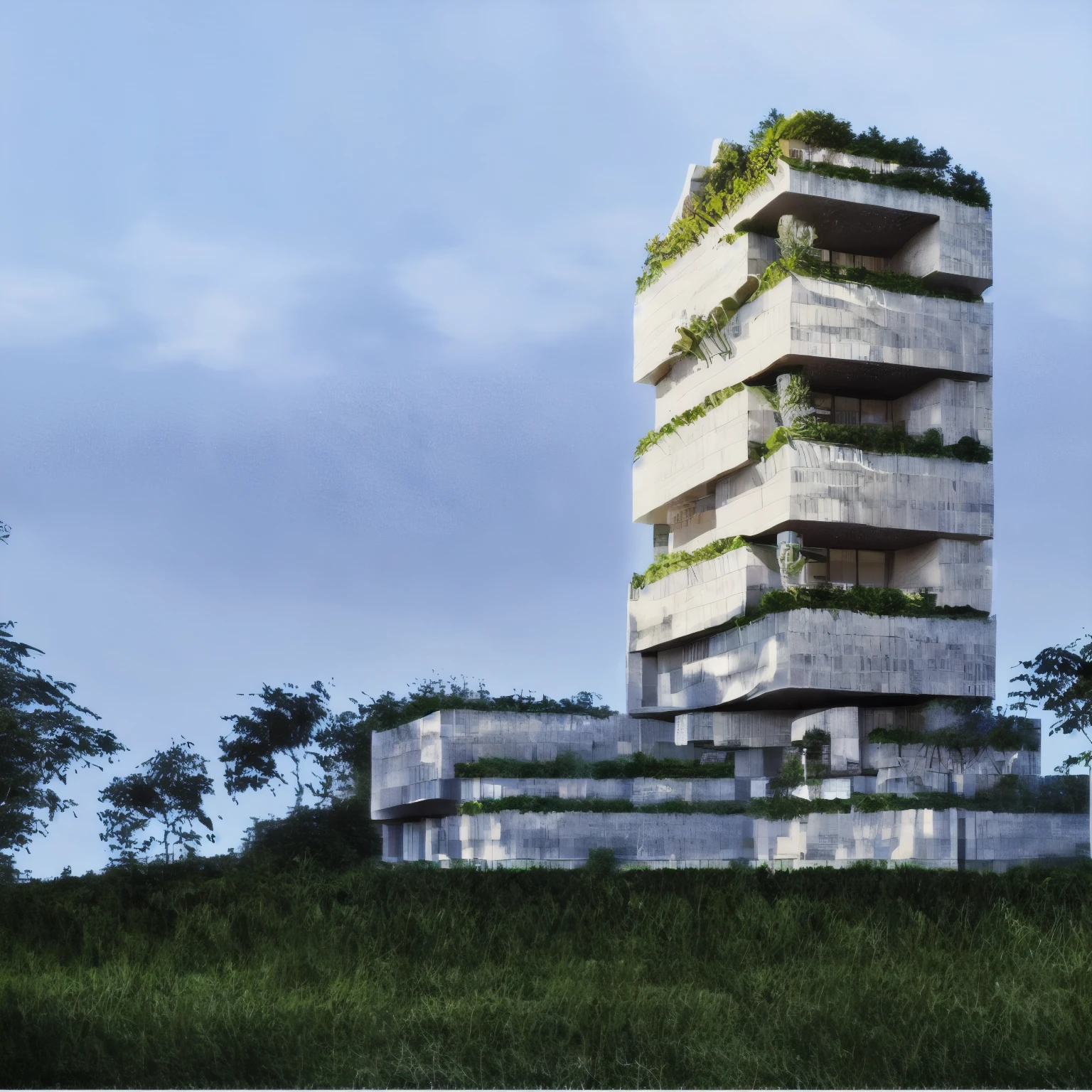 un rendu d&#39;a large building with lots of windows, concept architectural, rendu d&#39;architecture, 3D rendered model, rendu 3D, Rendu 3D, notion d&#39;architecture, 3D model rendered, conceptuel rendering, conceptuel, rendu architectural, gratte-ciel en cascade, rendu 3D complexe, rendu 3D complexe, stacked buildings, vue de perspective, Architectural model, structure minimale