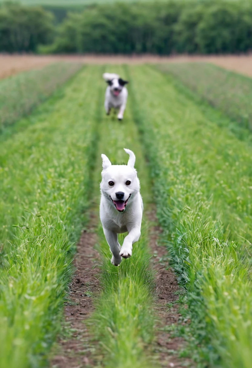 A dog runs across the filed of vies of a camera, the camera tries to track the dog, this leads to an image with a lot of motion blur