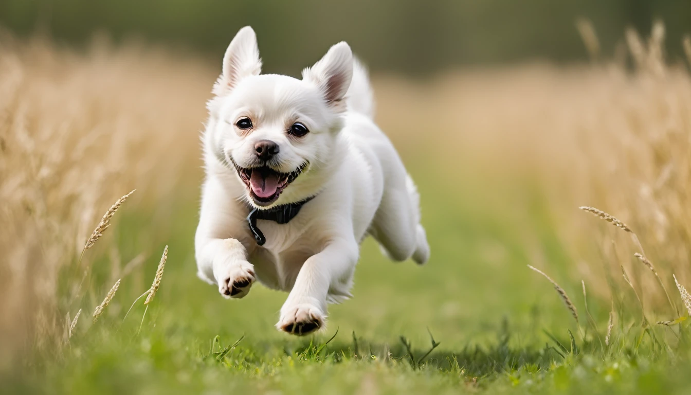 A dog runs across the filed of vies of a camera, the camera tries to track the dog, this leads to an image with a lot of motion blur