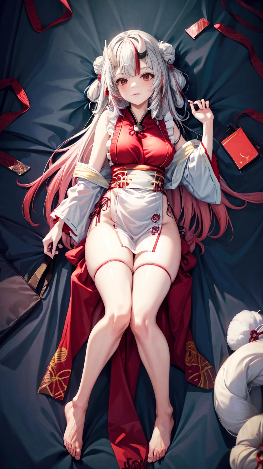 Anime girl sitting on chair, cute anime waifu in beautiful dress, azur lane style, Guweiz in Pixiv ArtStation, trending on artstation pixiv, Guweiz on ArtStation Pixiv, Anime goddess, onmyoji, trending on cgstation , anime style4 K, Guviz, perfect body, perfect breasts,((Best quality, 8k, Masterpiece :1.3)), Sharp focus :1.2, lewd face and holding a condom, ((hand between legs)), wearing legs, fishnet stockings, ((perfect face)), apron, nude, no underwear, slightly bent,hand between the legs, show pantie ,