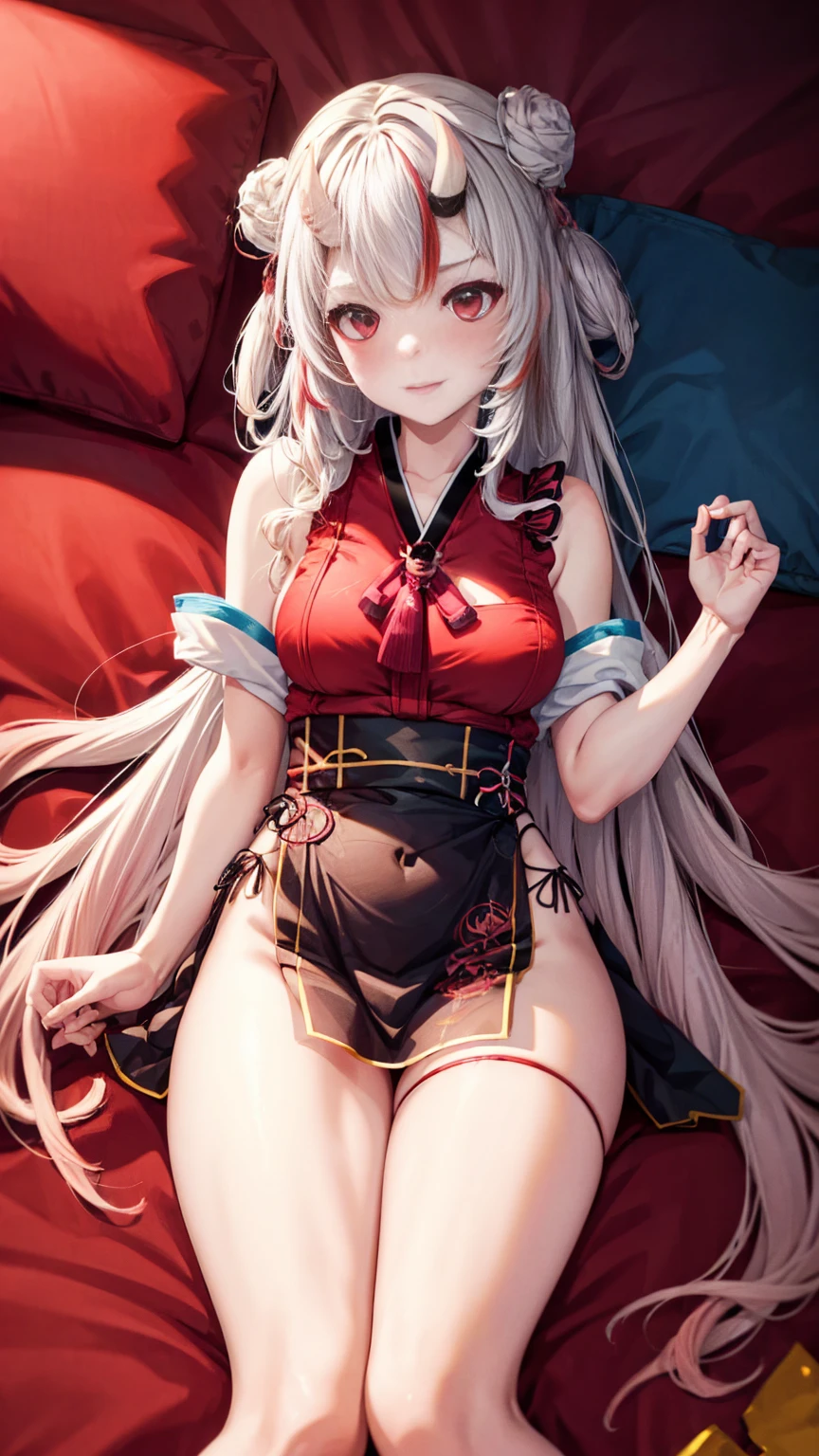 Anime girl sitting on chair, cute anime waifu in beautiful dress, azur lane style, Guweiz in Pixiv ArtStation, trending on artstation pixiv, Guweiz on ArtStation Pixiv, Anime goddess, onmyoji, trending on cgstation , anime style4 K, Guviz, perfect body, perfect breasts,((Best quality, 8k, Masterpiece :1.3)), Sharp focus :1.2, lewd face and holding a condom, ((hand between legs)), wearing legs, fishnet stockings, ((perfect face)), apron, nude, no underwear, slightly bent,hand between the legs, show pantie ,