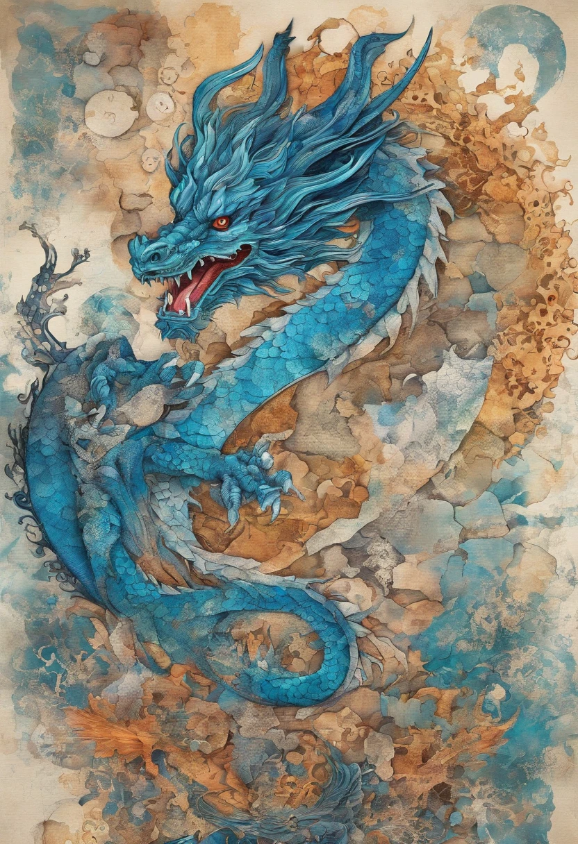 Odorous Ocean Blue Dragon, fond hiver ::2 colorful ink painting ::2 art fantasy ::2 colorful ink painting ::2 art fantasy