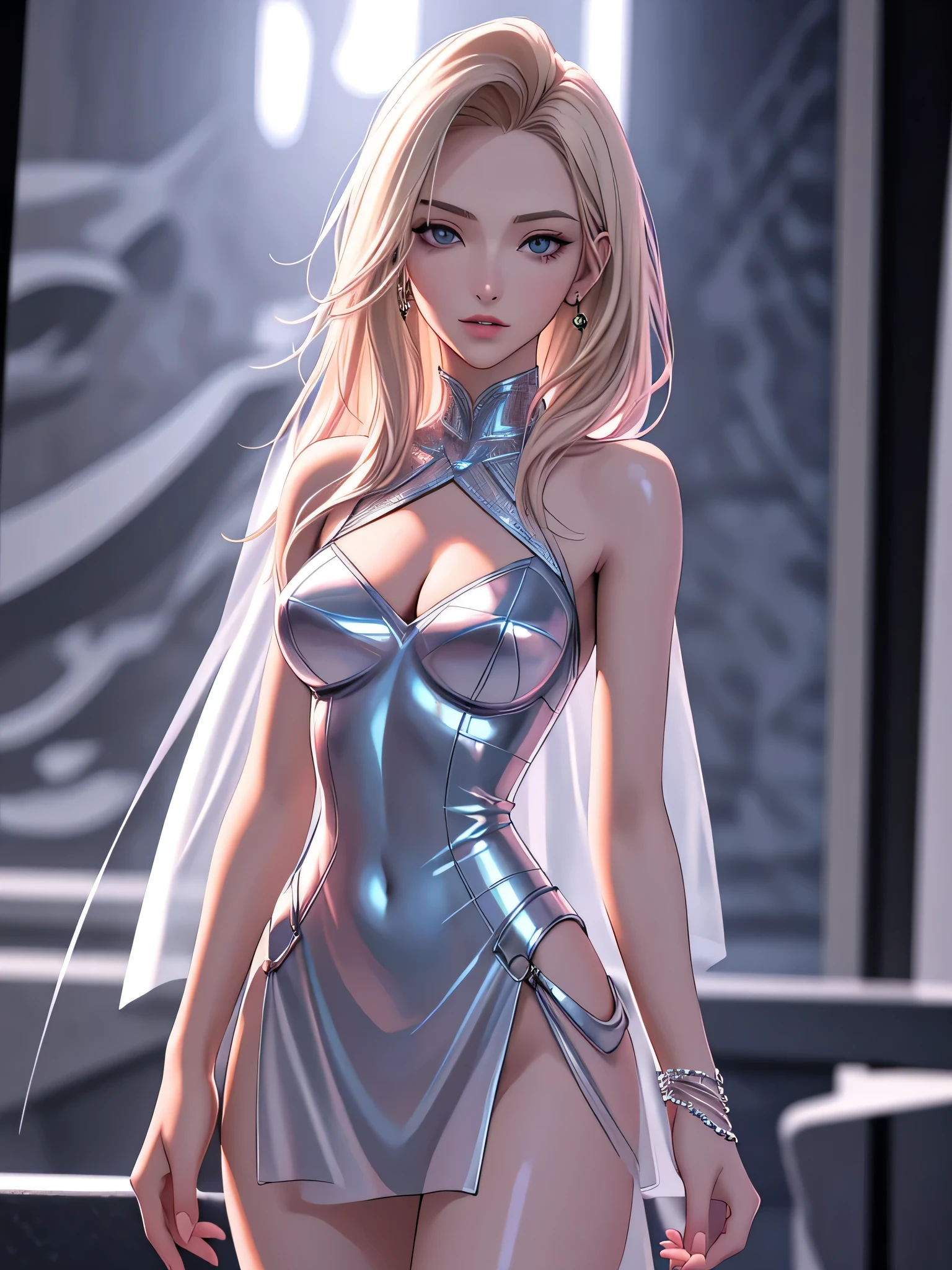 1 girl (Masterpiece, best quality, photorealistic, highres, photography:1.3), close-up portrait, sharp focus, 1 blonde haired girls, European fashion models, flawless skin, slim feminine appearance, flat abdomen, slender abs, cleavage, messy hair, detailed hair strands, delicate sexy face, allure look, ((elegant girl, high society, detailed makeup, influencer, perfect skin)), outdoor fashion photoshoot, standing pose, ((realistic, ultra realistic, realism, realistic detail)), pink highlights
