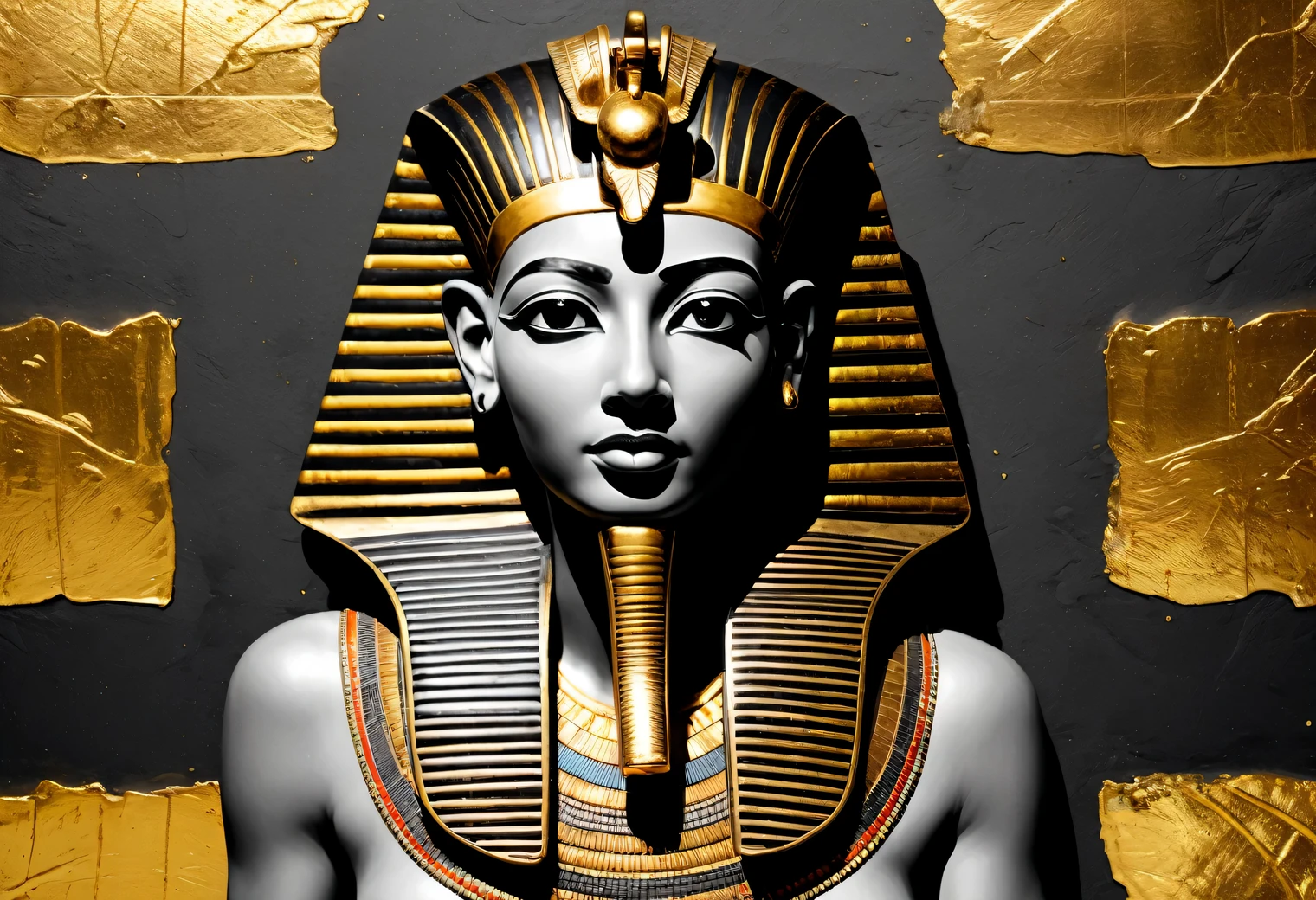 Graphite and gold leaf, ancient Egypt, high definition