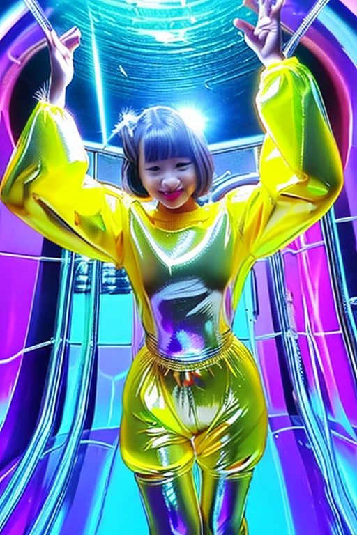 live-action female er Shiny hair Slime monster transformation Inside the spaceship wearing a rubber suit long straight hair Long ballet shoes Multiple people Enamel costume Japanese