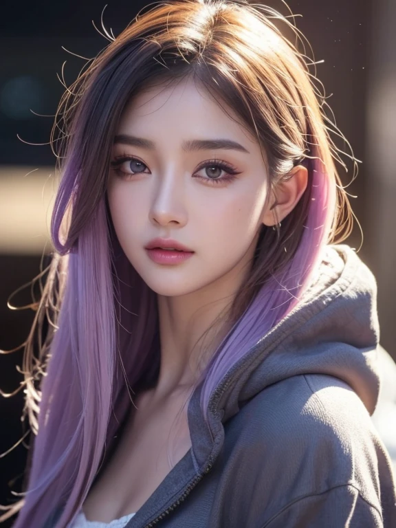 girl, high quality, Super detailedな, crazy details, 4k quality (Cinematic digital artwork: 1.3), high quality, 最high qualityの, Super detailed, shape, [4k digital art]、 indosugu nr, (sharp focus: 1.5), Depth of written boundary, Bokeh, 4k 、High resolution, Super detailedな, Highly detailed CG Unity 8K wallpaper, realistic, Photoreal, Raw photo, beautiful and detailed face, white skin, realistic glowing skin, detailed hair texture, perfect body, beautiful face, acura, anatomically correct, highly detailed face, Eye and skin texture, natural neck length, (beautiful eyes), (beautiful hands), (Glossy skin:1.2)、thin legs, thin legs, knowledgeable person、detailed face、detailed background、 (live action、intricate details)、Tropical style、 Dramatic compensate、compensate、eye make up、eyeliner、eye shadow、Lilac Contact Lenses、full body shot、(hoodie)、(sweat)、(Jersey)、Shinjuku、Shibuya