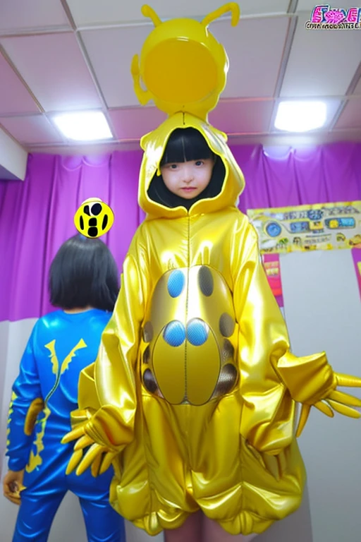 live-action Inside the spaceship Alien girl er Transforms opponent's clothes into a yellow rubber bee monster suit antenna Hair Color Gold Clothing color: blue alien whole body Multiple people hairstyle long straight hair gothic one piece Zentai Latex Enamel Zentai Costume Japanese