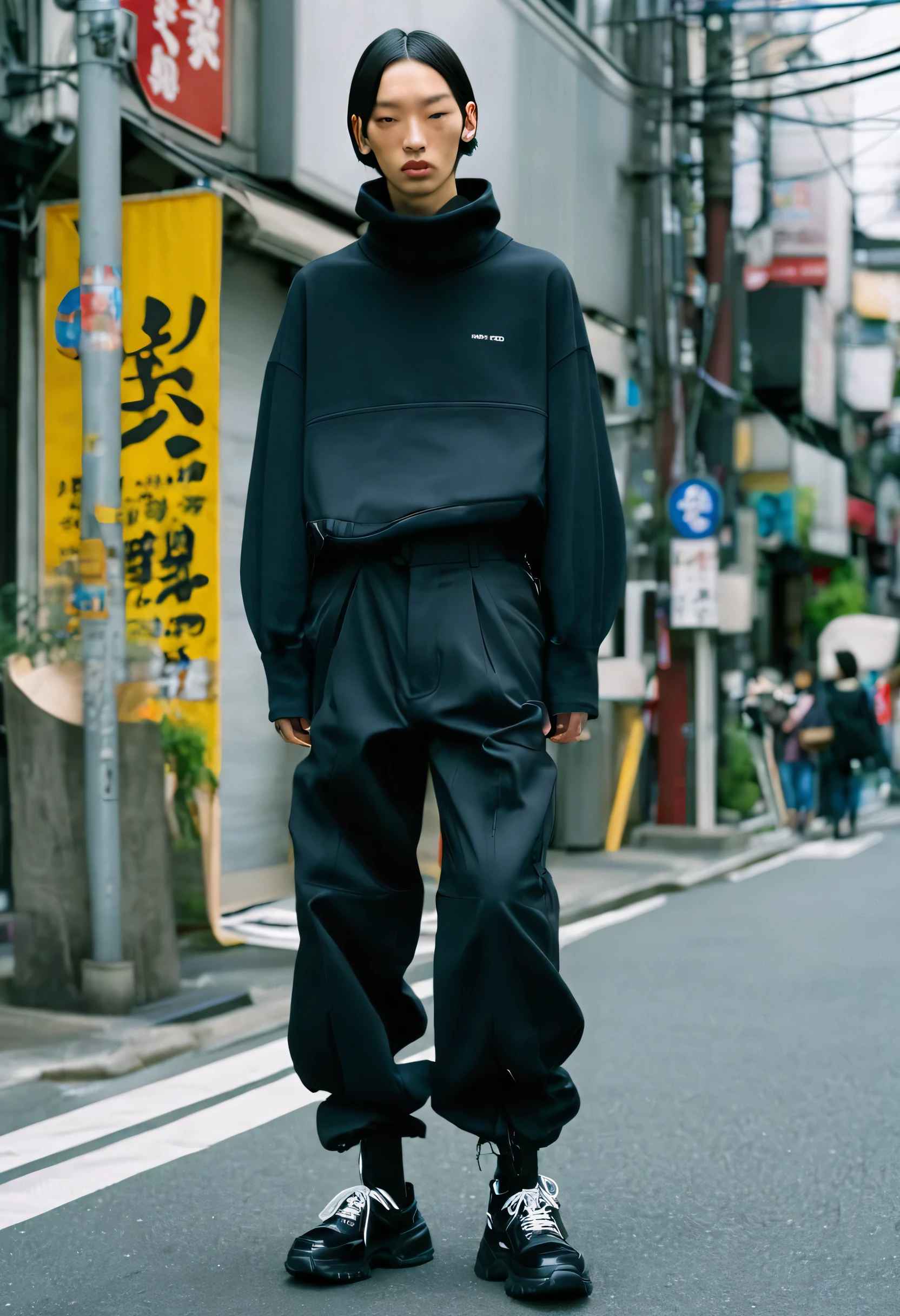 Tokyo Street Snap Spring Full Body Oversized　Tech Materials　Deformed pants　Kiko Kostadinov Realistic Face