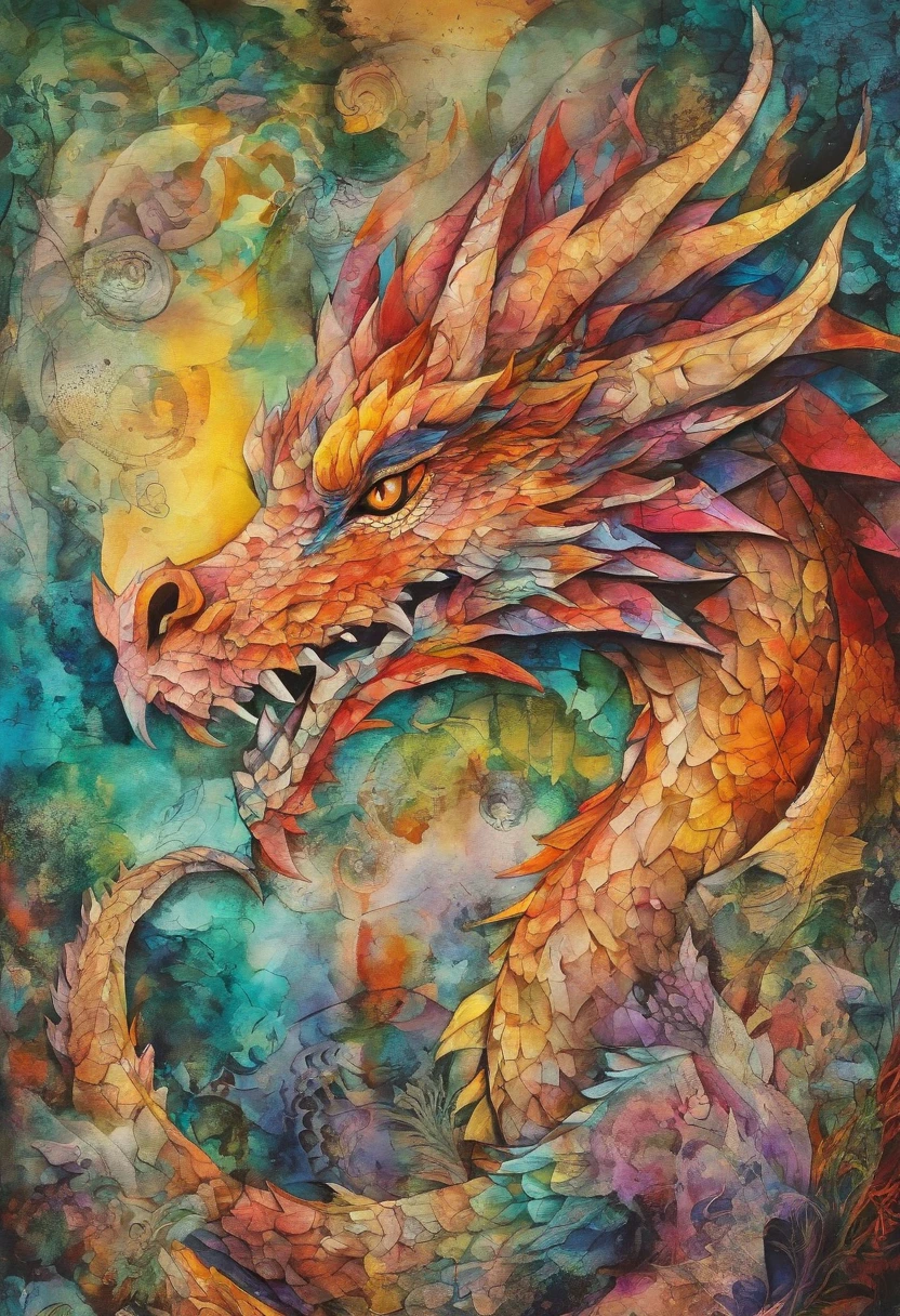dragon cristal, grotte cristaux ::2 colorful ink painting ::2 art fantasy