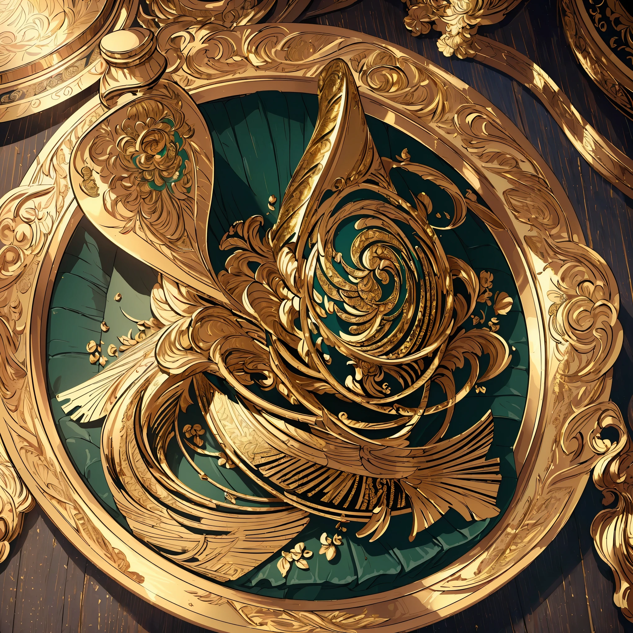 (best quality,4k,8k,highres,masterpiece:1.2),ultra-detailed,realistic,impressionist,beautiful detailed gold foil artwork, luxurious aesthetic, ornamental art, exquisite details, intricate textures, glossy finish, opulent decorations, classical aesthetics, artistic elegance, rich colors, studio lighting