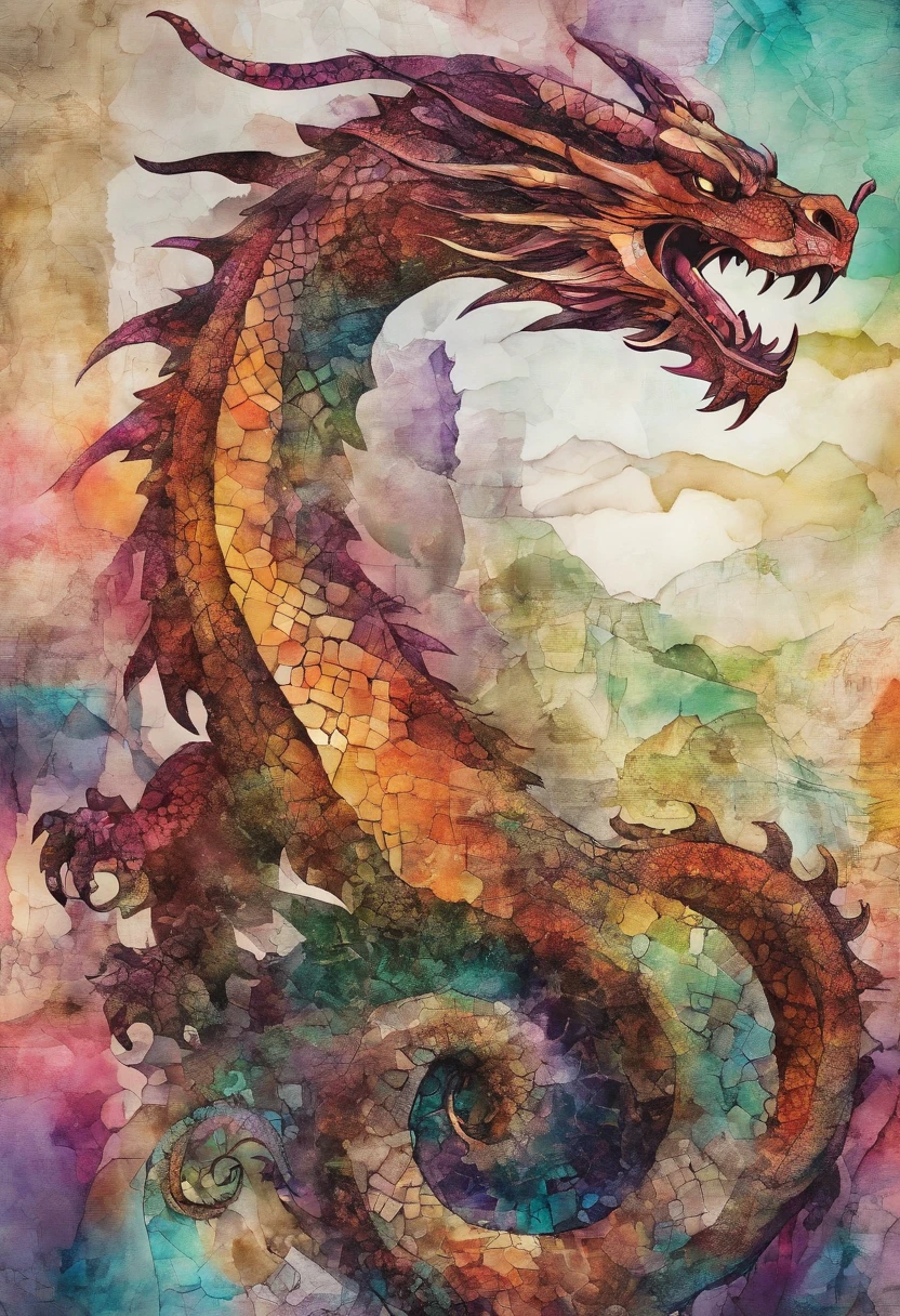 dragon cristal de roche, fonds caverne amethyste ::2 colorful ink painting ::2 art fantasy