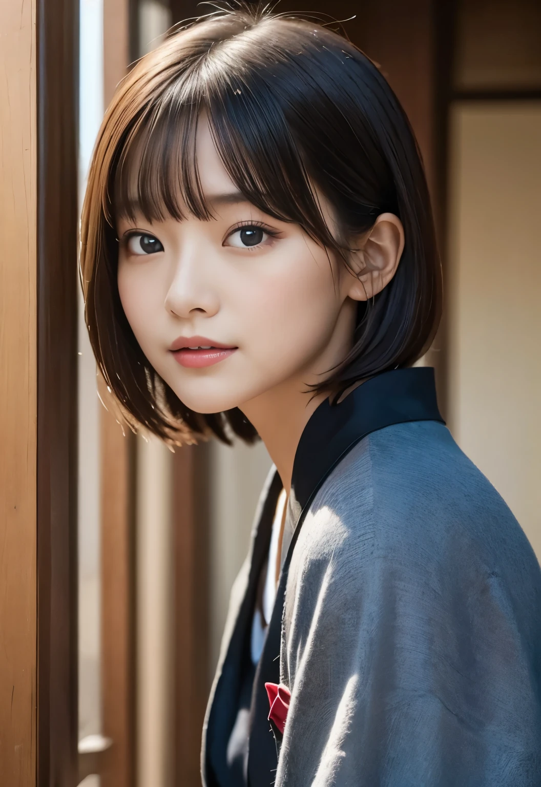 (masterpiece, best quality:1.1), (8k, raw photo, photo realistic:1.2, f22), (shiny skin), detailed skin, medium bob,detailed face, detailed eyes, BREAK, real world, intricate details, smil, BREAK, 1girl, (kimono), BREAK, (Mt.Fuji:1.4), BREAK