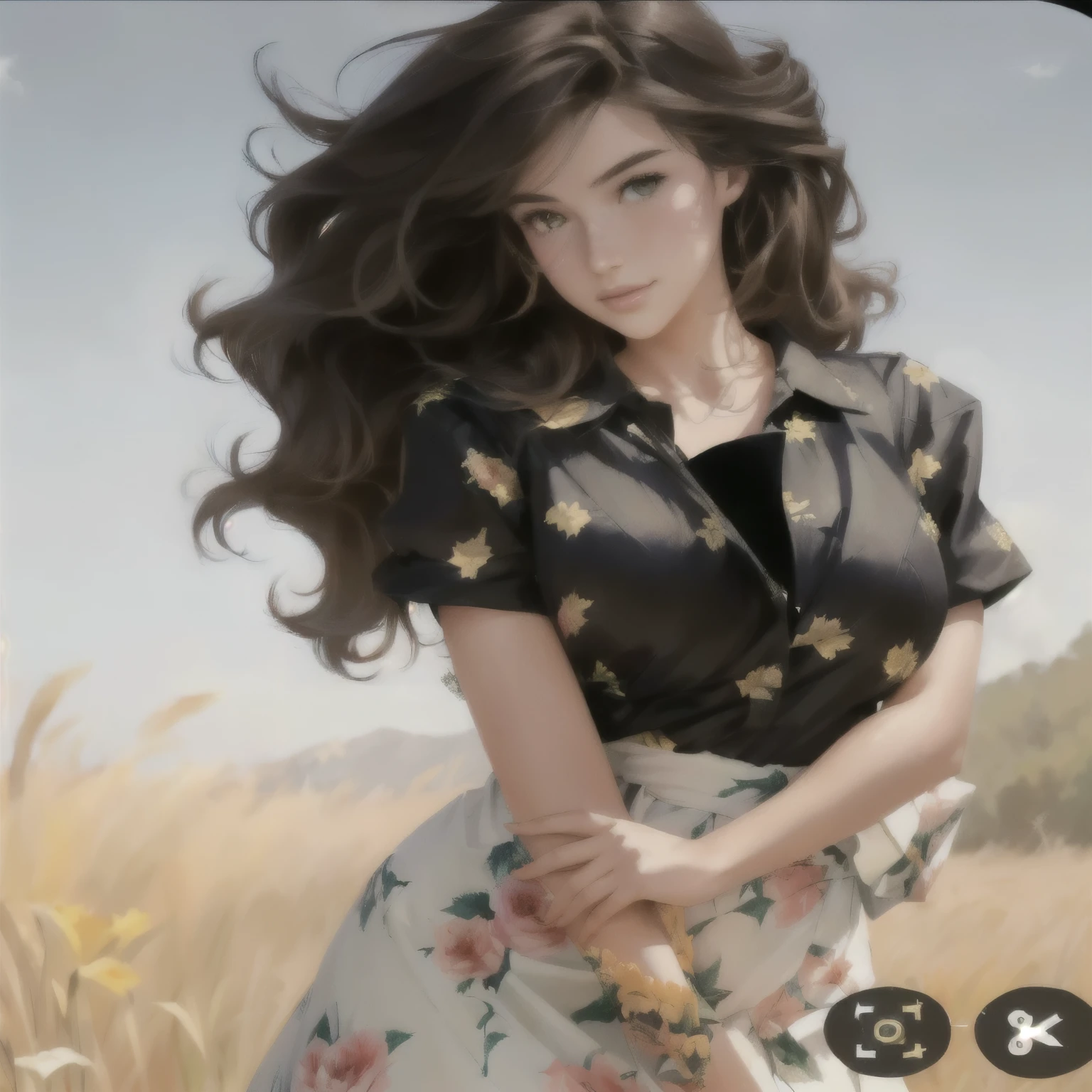 Close-up of a long-haired woman standing in a field, Lostland Style, Lois Van RossDraw, Lois van Baarle and Ross de Rose, In the style of Los Tran, Art Germ and Lois van Baarle, Ivan Talavera and Art Germ&#39;s style, style art germ, Artgerm and Ati Gailan