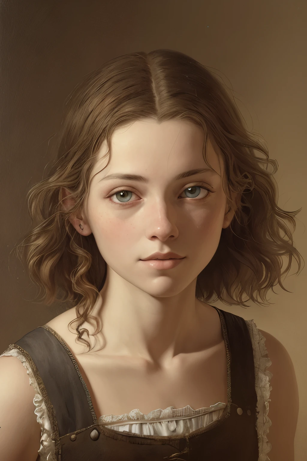 From the front, the ultimate realism female portrait by Albrecht Dürer and Pieter Brueghel, photorealistic, dynamic lighting, fantasy art work, award-winning shading, highly detailed face, floating in the dark, 4K, masterpiece , one girl, highest image quality, great lighting, tasteful work, volume lighting, gentle light