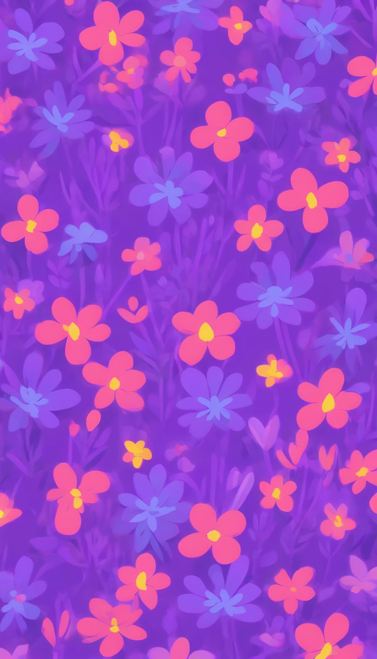 flower pattern, 1 background color, purple lavender color palette, flat color, flat art illustration, without realistic texture, no realistic texture, no detailed textures, minimalist pattern, flowers, pattern for Smart phone background screens, lock screen wallpaper, minimalist lock screen, simple pattern, minimal, minimalist design