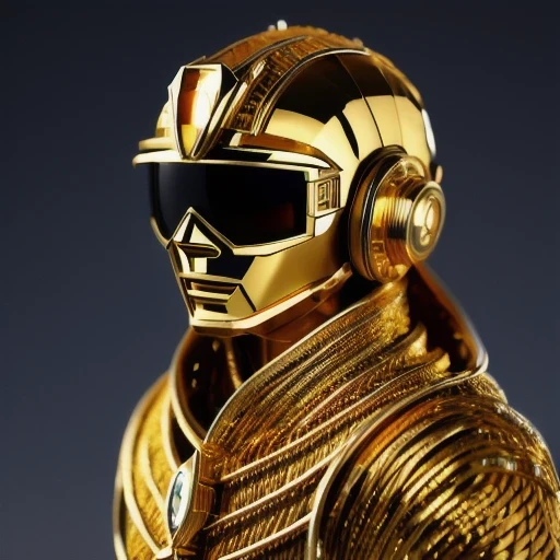 Brilliant Gold Wire Diamond Mayan Star, Coarse Linen Cloak Mummy Head Set Platinum Wire Cyberpunk Light Crossbow Space Station 1:60 Miniature Model, Illustration, Side View Angle, (Side View Angle), Wearing Gold Wire Frame Reflective Sunglasses, Carrying Future Weapons, Very Happy, Side View Angle, Full Body, 3D, (Nautilus) Octane Number Rendering, Perfect Appearance, Collagen Texture