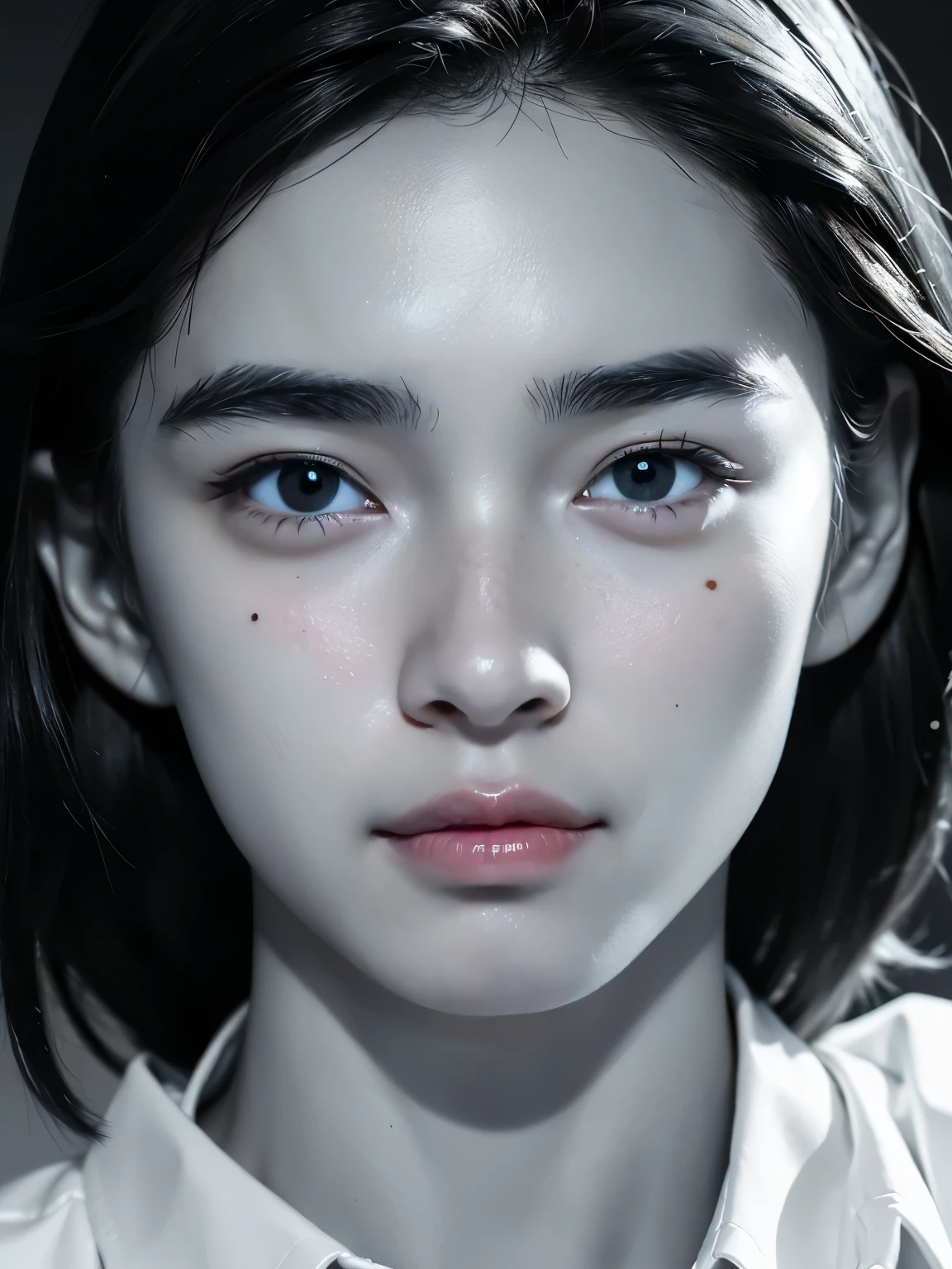 cute girl，（Double eyelids and narrow eyes：1.3），Meticulous skin details，There is a black mole on the right side of the chin