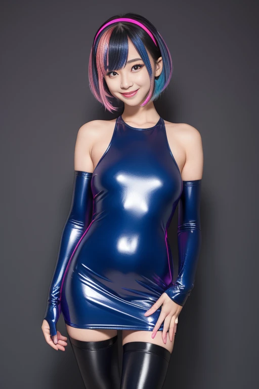 beautiful female idol、lipgloss、makeup、sexy pose、full body Esbian、Galaxy pattern tight mini dress、purplehair、