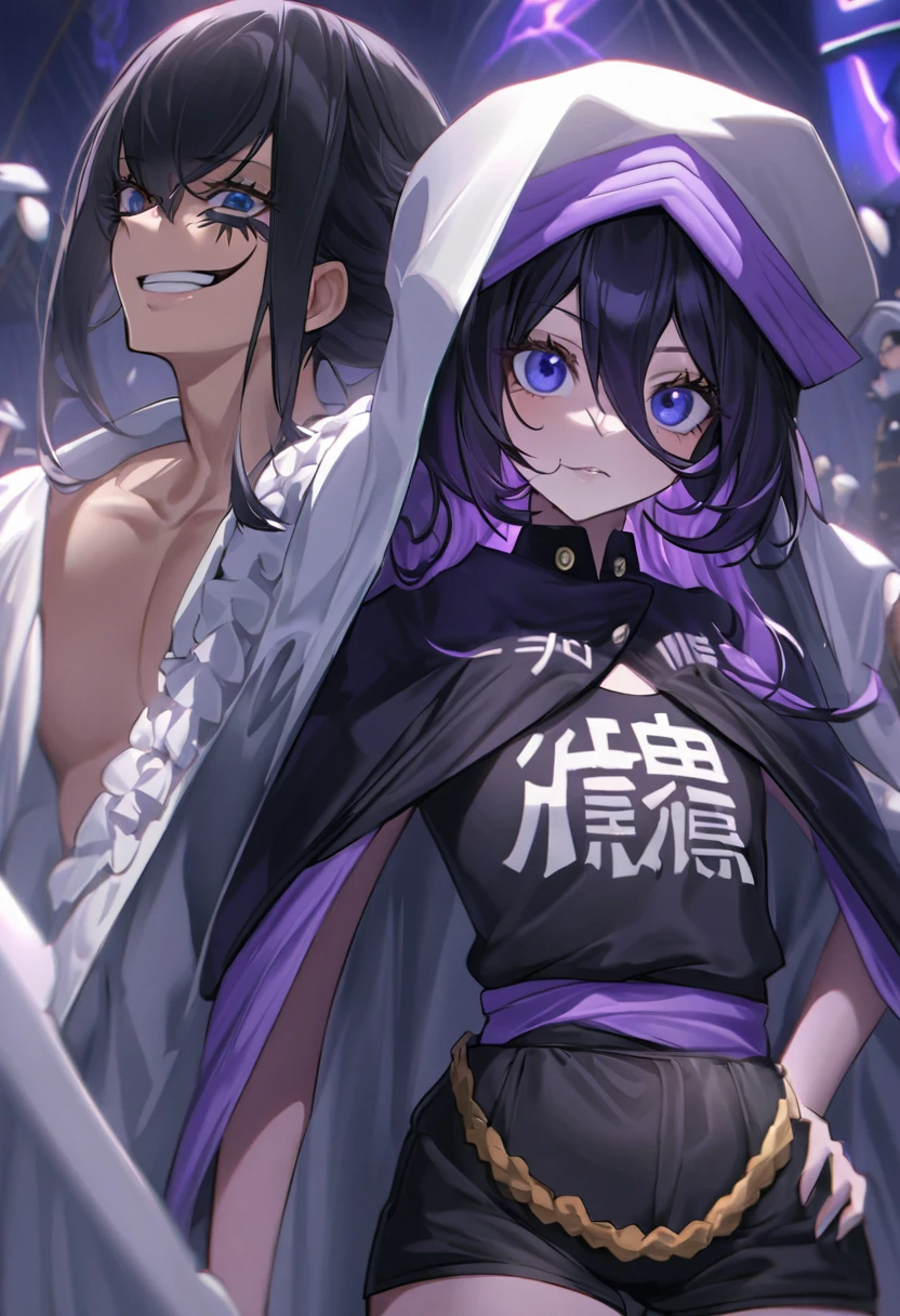 Reze tiene una figura bien proporcionada con un cuerpo voluptuoso, su piel es de tez clara. Ella es muy alta y esbelta, She has long black hair with purple tones in front of her waist with a few strands of hair framing her face up to her chin., dark blue eyes and voluminous eyelashes.
En su cuello lleva una gargantilla con un alfiler de bomba que sobresale de un lad. Su ropa es una camisa blanca de Marin y unos shorts negros, with a cape that said “Fleet Admiral” in Japanese kanji.
Al estilo de One Piece
