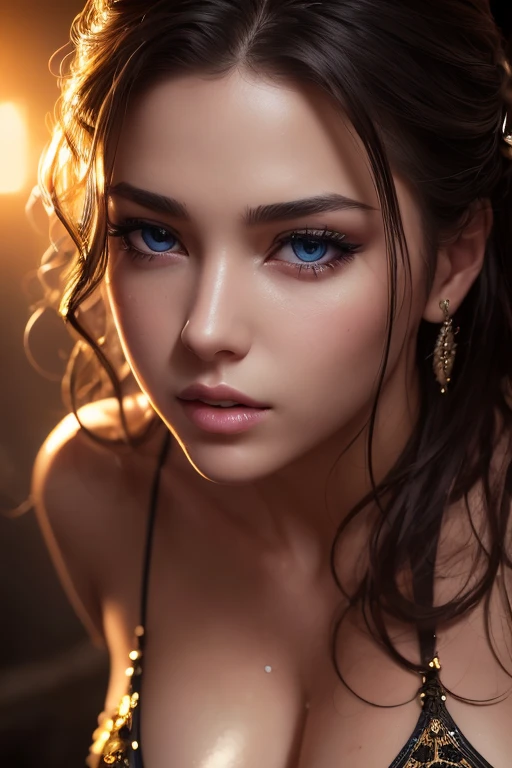 top quality,(masterpiece:1.2), ultra-detailed,(HDR,UHD,studio lighting), Raw photo, 1girl, detailed eyes and lips, long eyelashes, glossy skin, wet body, dramatic lighting, full-body shot, (photo-realistic:1.4), micro bikini, colossal