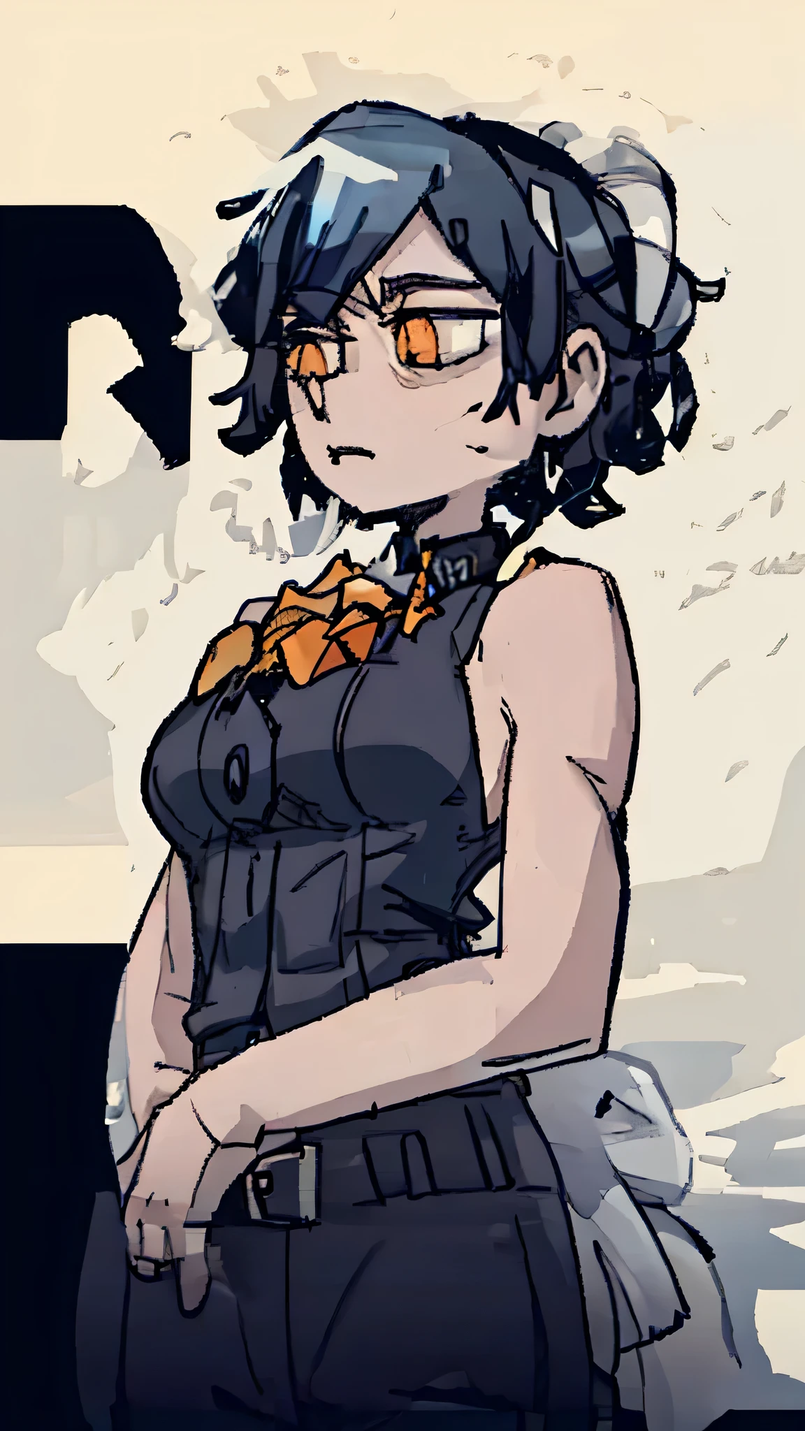 A mature girl，vertical painting，Dark blue short hair，Stylish short hair，Orange eyes，Occupation: Sherman tank captain during World War II。