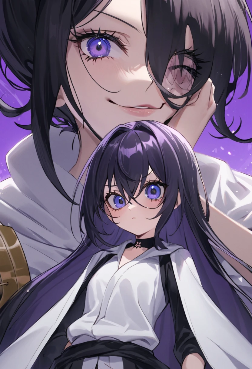 Reze tiene una figura bien proporcionada con un cuerpo voluptuoso, su piel es de tez clara. Ella es muy alta y esbelta, She has long black hair with purple tones in front of her waist with a few strands of hair framing her face up to her chin., dark blue eyes and voluminous eyelashes.
En su cuello lleva una gargantilla con un alfiler de bomba que sobresale de un lado de su cuello. Su ropa es una camisa blanca de Marin y unos pantalones negros, with a white cape that said “Fleet Admiral” in Japanese kanji.
Al estilo de One Piece