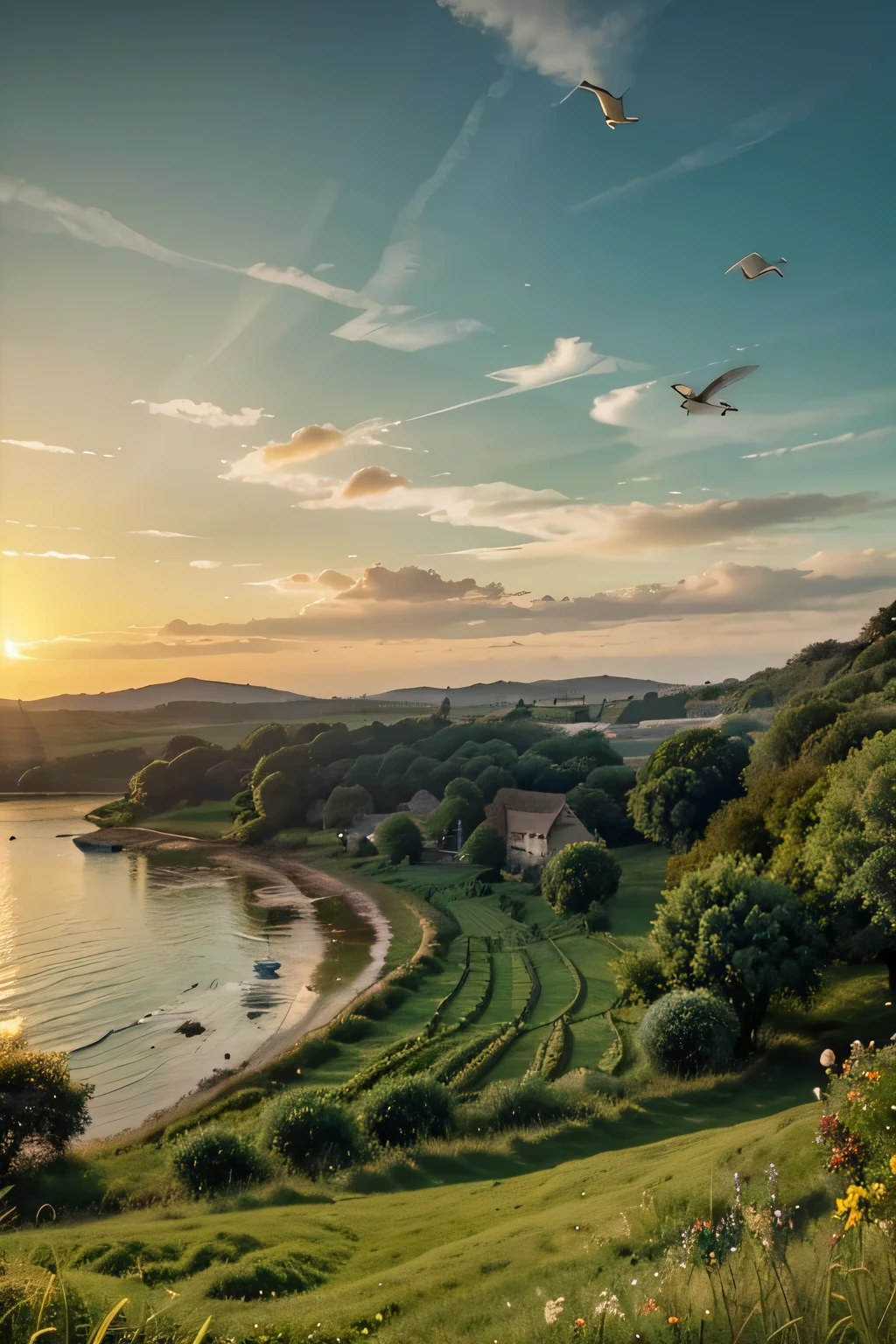 Visual Prompt: A serene sunrise over a lush green landscape, with birds chirping and gentle waves lapping against the shore.
ElvenLabs Voice Prompt: "As the sun gently rises over the tranquil landscape, a sense of peace envelops the sleepy villages nestled among the verdant hills."