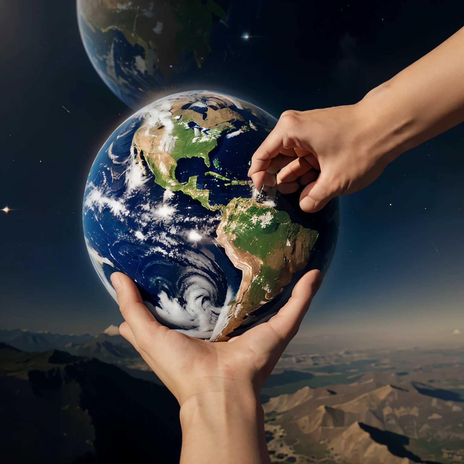 Hand holding the earth