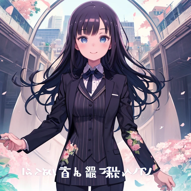Anime character with long black hair and a suit and bow tie - SeaArt AI