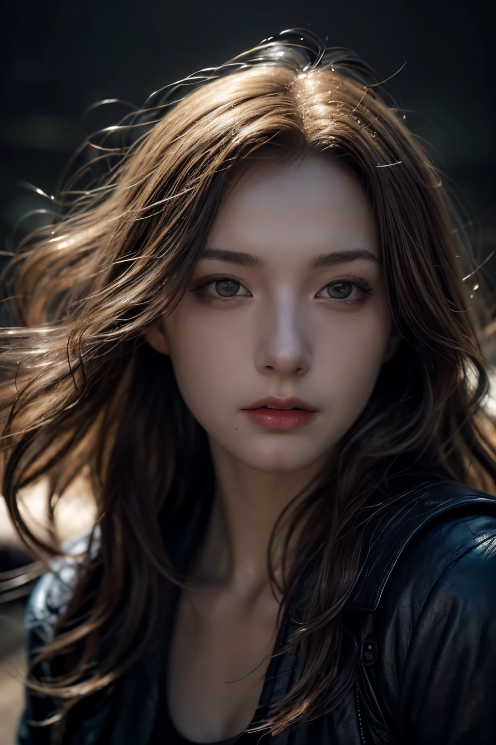 From the front, the ultimate realism female portrait by Albrecht Dürer and Pieter Brueghel, photorealistic, dynamic lighting, fantasy art work, award-winning shading, highly detailed face, floating in the dark, 4K, masterpiece , 1 girl, highest quality, great lighting, tasteful work, volume lighting, gentle light, whole body