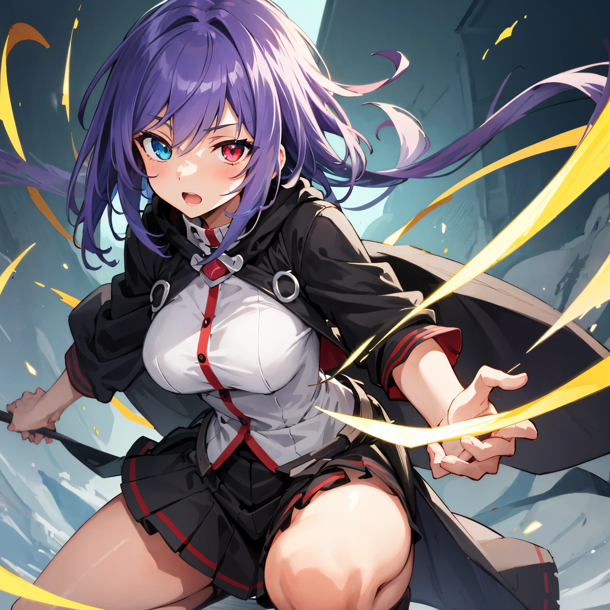 anime,best quality,high resolution,1girl,only,short hair,purple hair,heterochromia(red eyes,blue eyes),upper eye