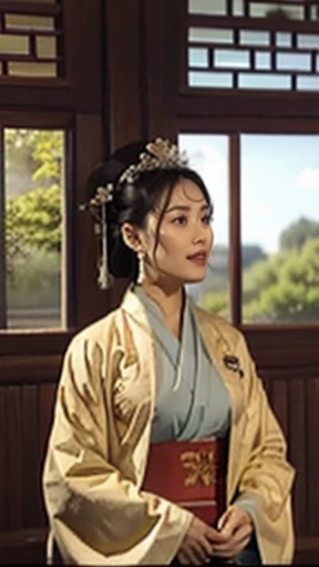 NSFW、perfect face、Suikoden、Lady Lin、Beautiful costumes with traditional designs,Taking off clothes、big 、big areola、full nude、Pubic hair bladder,full body、ancient chinese traditional mansion