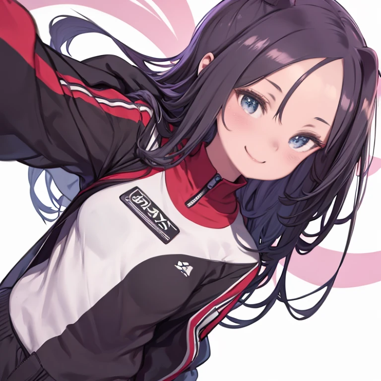 masterpiece, highest quality、Medium wide shot、1. A woman with beautiful eyes、smiling、Jersey、tracksuit、