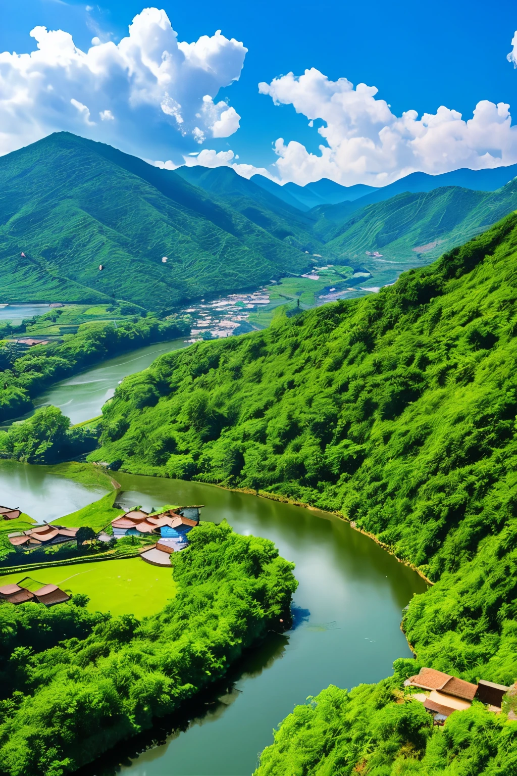 Hebei's Mountain and River Landscapes: A High Definition Masterpiece of Ancient Architecture Surrounded by Blue Sky White Clouds, Green Waters, and Green Mountains
Witness the beauty and tranquility of Hebei's ancient landscapes, meticulously crafted in this high definition digital artwork. The rugged mountains and serene rivers come together to create a picturesque scene that will leave you in awe.
The ancient architecture, with its intricately designed walls and rooftops, sits harmoniously amongst the lush greenery. The blue sky is adorned with billowing white clouds, while the green waters reflect the scenic beauty below. Every detail