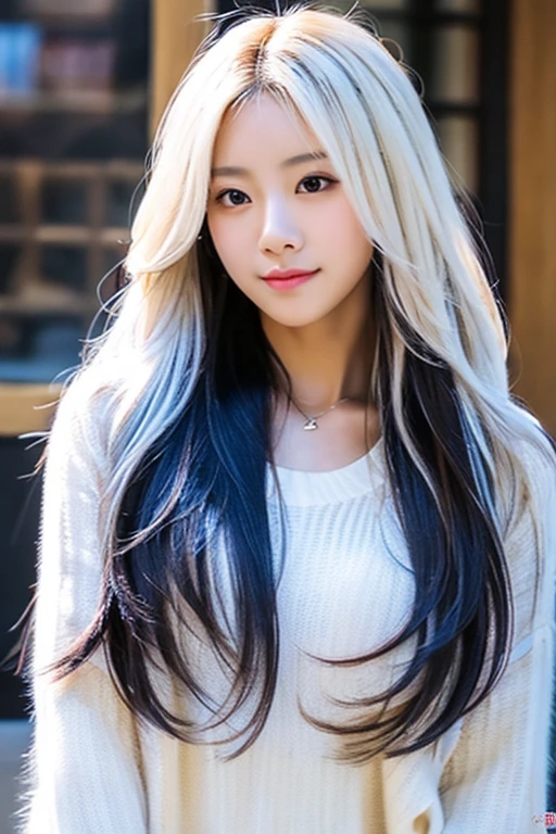 a sexy American-Korean girl with long white hair