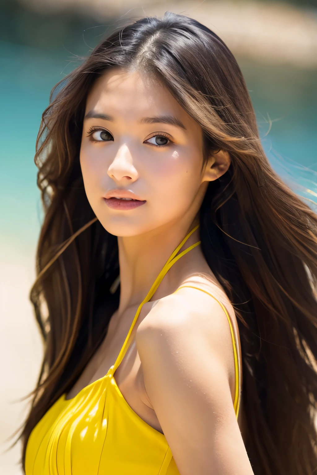 long hair girl,head portrait,halter neck sundress