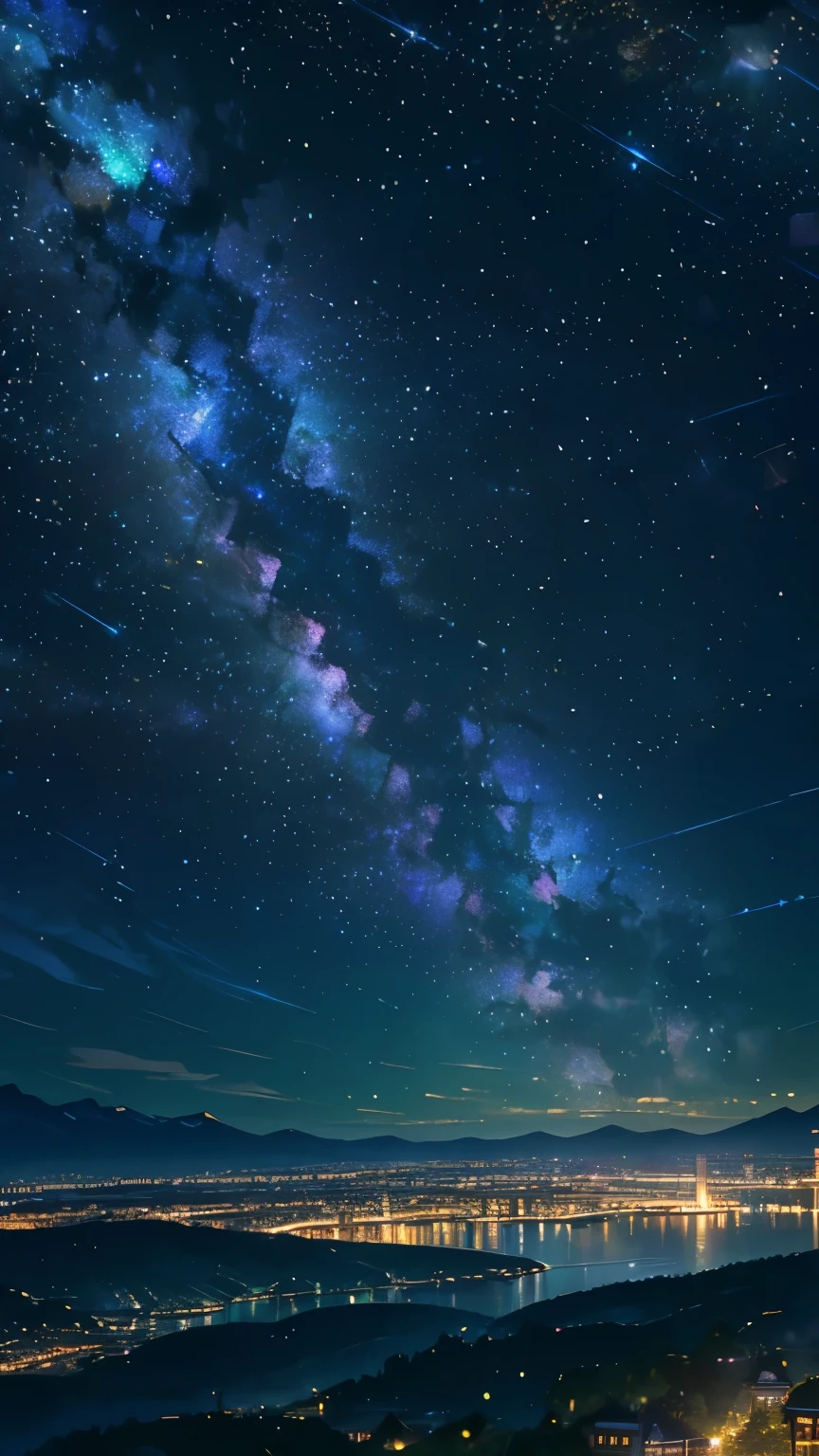 (best quality,4k,8k,highres,masterpiece:1.2),ultra-detailed,realistic, HDR,physically-based rendering,vivid colors,bright crystal clear sky view from top,bokeh effect,sharp focus,fireflies,clear blue sky, breathtaking view from above,tranquil atmosphere,peaceful serenity,sparkling stars in the night sky,glistening city lights,elevated perspective,beautiful scattering of fireflies,gentle glow of fireflies,illuminated landscape,gorgeous night scene,ethereal beauty,magical ambiance,majestic celestial display,luminous background with soft bokeh, enchanting environment, celestial wonderland, surreal nighttime panorama, panoramic aerial view of a luminous city, sparkling dots across the sky, dreamlike illumination, magnificent spectacles of light,alluring glimmers of light, celestial enchantment and (bokeh effect)