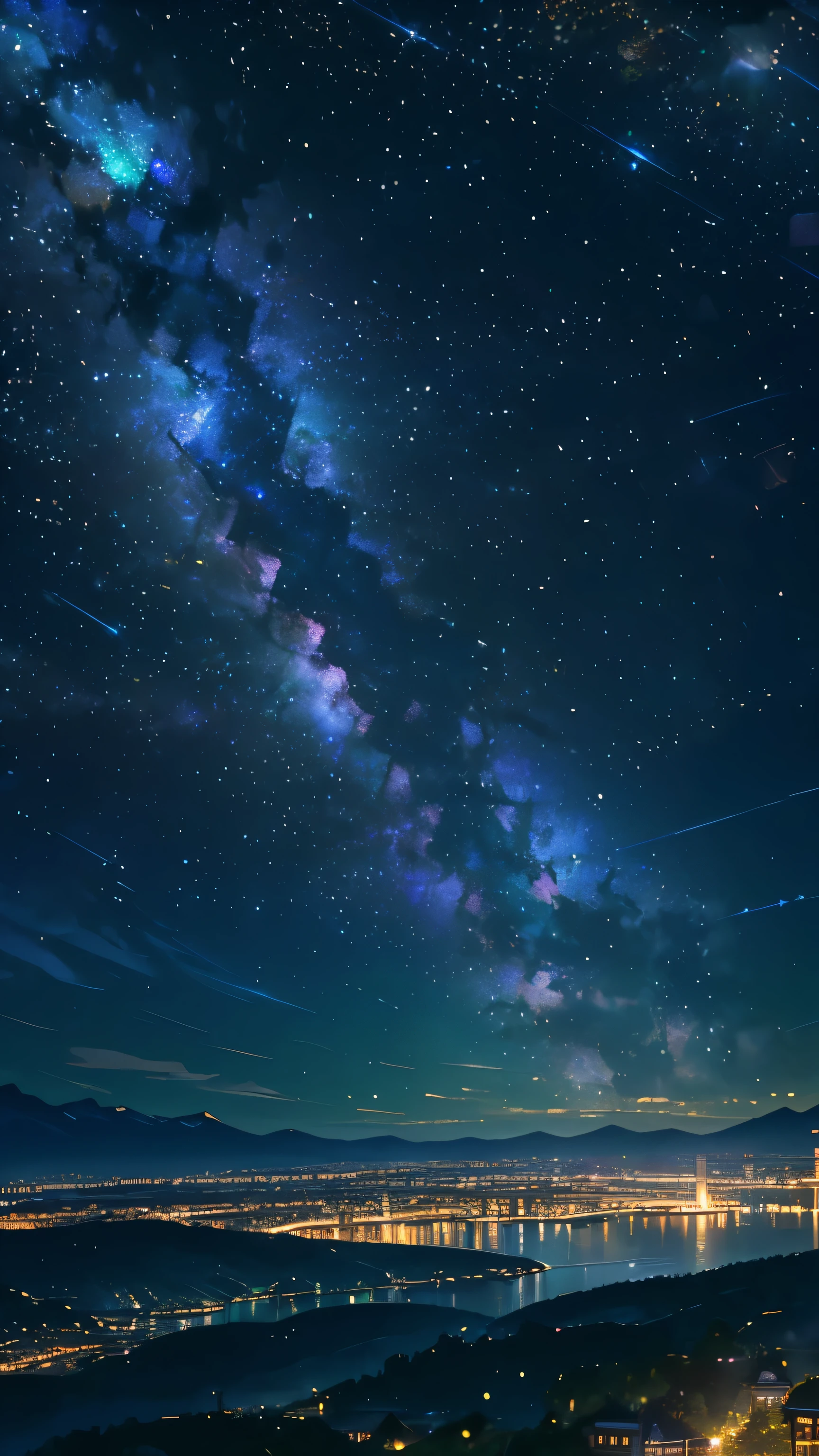 (best quality,4k,8k,highres,masterpiece:1.2),ultra-detailed,realistic, HDR,physically-based rendering,vivid colors,bright crystal clear sky view from top,bokeh effect,sharp focus,fireflies,clear blue sky, breathtaking view from above,tranquil atmosphere,peaceful serenity,sparkling stars in the night sky,glistening city lights,elevated perspective,beautiful scattering of fireflies,gentle glow of fireflies,illuminated landscape,gorgeous night scene,ethereal beauty,magical ambiance,majestic celestial display,luminous background with soft bokeh, enchanting environment, celestial wonderland, surreal nighttime panorama, panoramic aerial view of a luminous city, sparkling dots across the sky, dreamlike illumination, magnificent spectacles of light,alluring glimmers of light, celestial enchantment and (bokeh effect)
