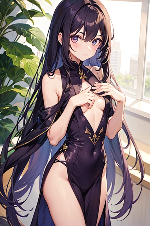 1boy, eggplant long hair, ambar eyes